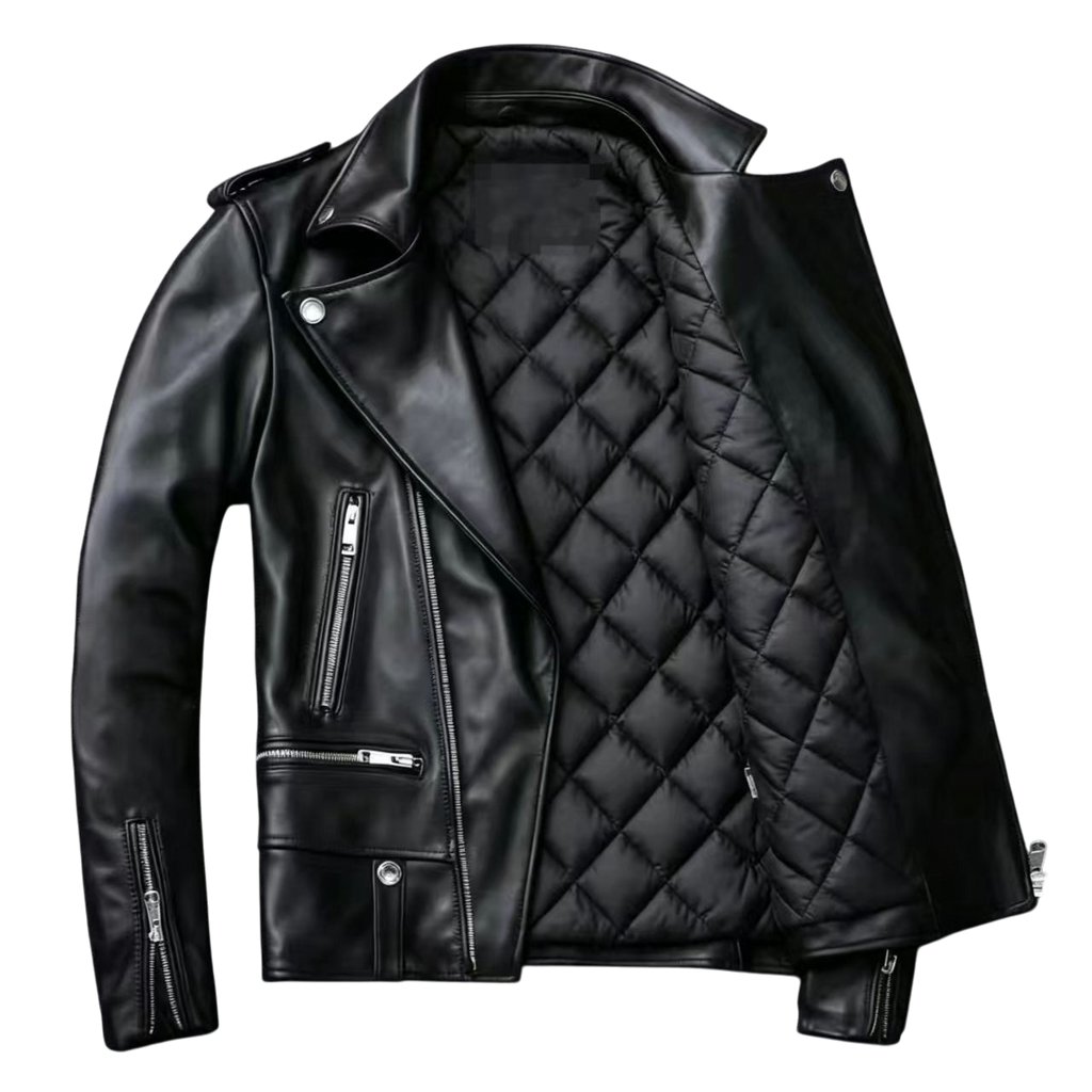 Schwarze Herren-Bikerjacke in Lederoptik
