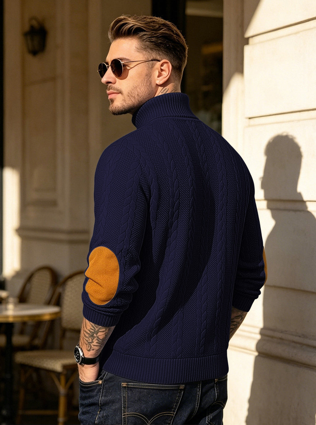 Herren Strickpullover mit Zopfmuster und Knopfleiste