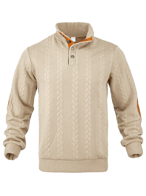 Herren Strickpullover mit Zopfmuster und Knopfleiste