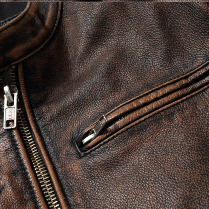 Herren-Bikerjacke aus echtem Rindsleder