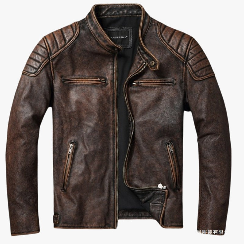 Herren-Bikerjacke aus echtem Rindsleder